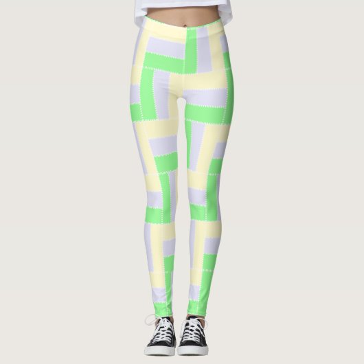 Pastell Rectangle Muster Weiße gestrichelte Linien Leggings (Vorderseite)