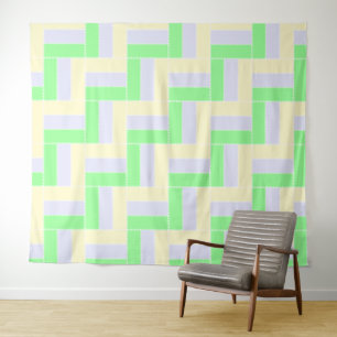 Pastell Rectangle Muster Weiße gestrichelte Linien Wandteppich