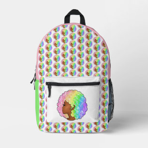 Pastell-Regenbogen-Afro-Porträt Groovy Retro Locke Bedruckter Rucksack