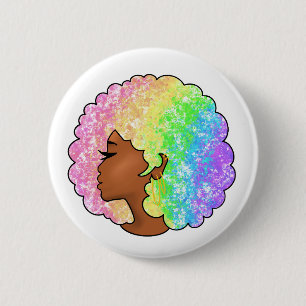 Pastell-Regenbogen-Afro-Porträt Groovy Retro Locke Button