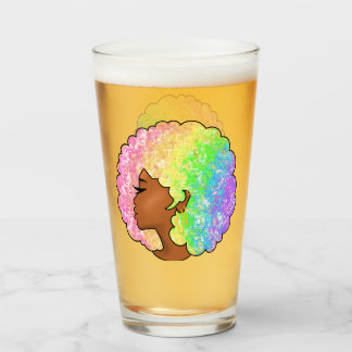 Pastell Regenbogen Afro-Porträt Groovy Retro Locke Glas