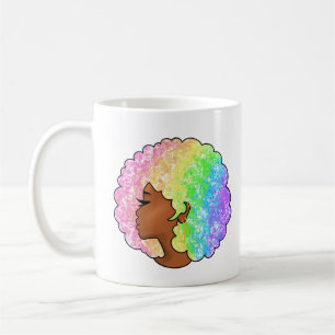 Pastell-Regenbogen-Afro-Porträt Groovy Retro Locke Kaffeetasse