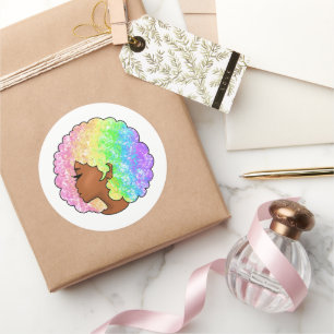 Pastell-Regenbogen-Afro-Porträt Groovy Retro Locke Runder Aufkleber