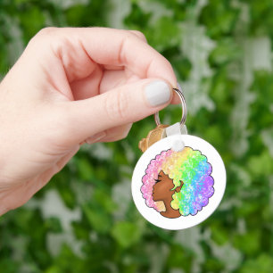 Pastell-Regenbogen-Afro-Porträt Groovy Retro Locke Schlüsselanhänger