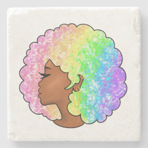 Pastell-Regenbogen-Afro-Porträt Groovy Retro Locke Steinuntersetzer