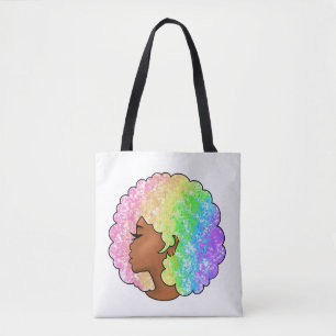 Pastell-Regenbogen-Afro-Porträt Groovy Retro Locke Tasche