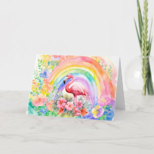 Pastell-Regenbogen-Aquarell-Floral-Flamingo-Karte Feiertagskarte