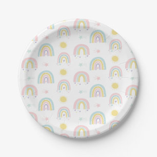 Pastell-Regenbogen-Baby-Shower-Papierplatte Pappteller