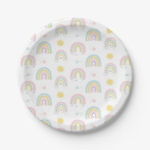 Pastell Regenbogen Babydusche Papierplatte