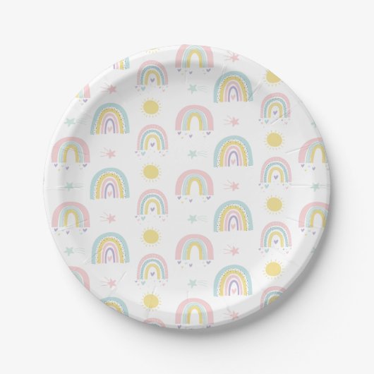 Pastell Regenbogen Babydusche Papierplatte Pappteller (Vorderseite)