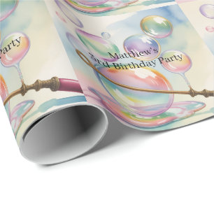 Pastell-Regenbogen-Blasen-Geburtstagsfeier Geschenkpapier