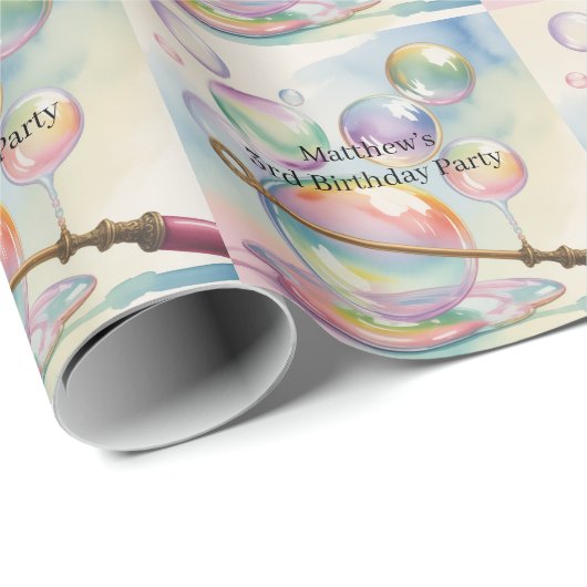 Pastell-Regenbogen-Blasen-Geburtstagsfeier Geschenkpapier (Rolleneckpunkt)