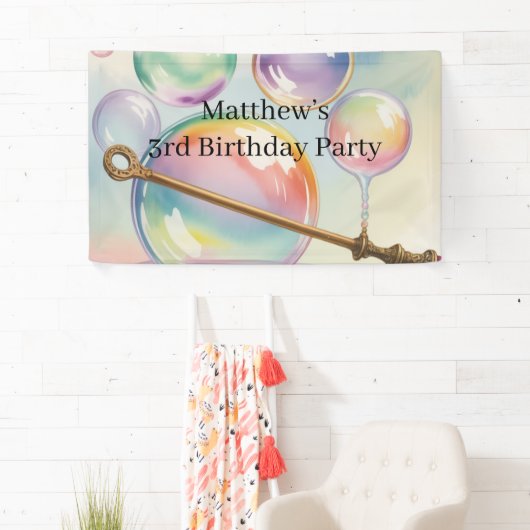 Pastell-Regenbogen-Blasen-Geburtstagsfeier Willkom Banner (Insitu)