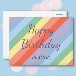 Pastell-Regenbogen-Diagonalstreifen Geburtstag Postkarte