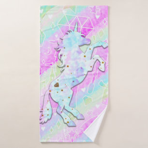 Pastell-Regenbogen-Diamanten und Sterne Magisches  Badhandtuch Set