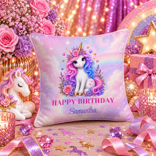 Pastell Regenbogen Einhorn Mädchen Geburtstags And Kissen