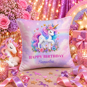 Pastell Regenbogen Einhorn Mädchen Geburtstags And Kissen