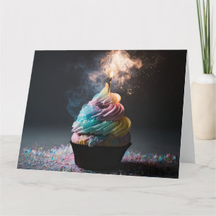 Pastell-Regenbogen-Feuer-Geburtstag-Cupcake Karte