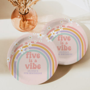 Pastell-Regenbogen Five is a Vibe 5. Geburtstag Pappteller