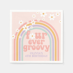 Pastell-Regenbogen Four Ever Groovy 4. Geburtstag Serviette