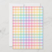 Pastell Regenbogen Gingham Zwei Mal Spaß 2. Geburt Einladung (Rückseite)