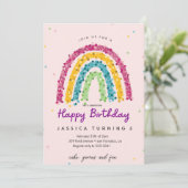 Pastell Regenbogen Glitter Kinder Geburtstagsfeier Einladung (Stehend Vorderseite)