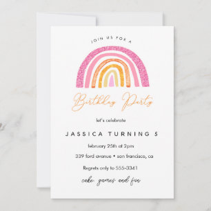 Pastell Regenbogen Glitter Kinder Geburtstagsfeier Einladung