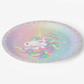 Pastell Regenbogen Glitzer Magisches Einhorn Gebur Pappteller (Schrägansicht)