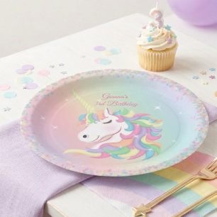 Pastell Regenbogen Glitzer Magisches Einhorn Gebur Pappteller