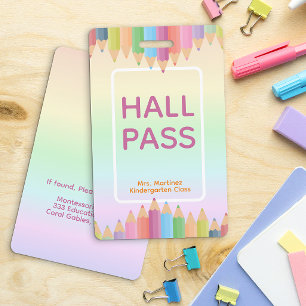 Pastell-Regenbogen-Hall-Pass-Abzeichen für Lehrer Ausweis