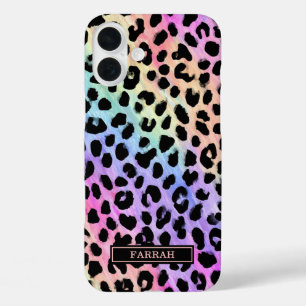 Pastell-Regenbogen-Leopardenprint monogrammiert iPhone 16 Plus Hülle