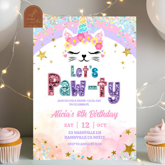 Pastell Regenbogen Magischer Caticorn Geburtstag Einladung