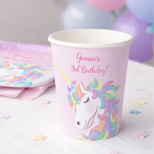 Pastell Regenbogen Magisches Einhorn Blumenkrone Pappbecher