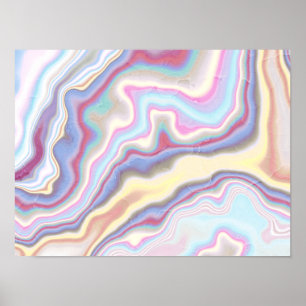 Pastell-Regenbogen-Marmorwellen Poster