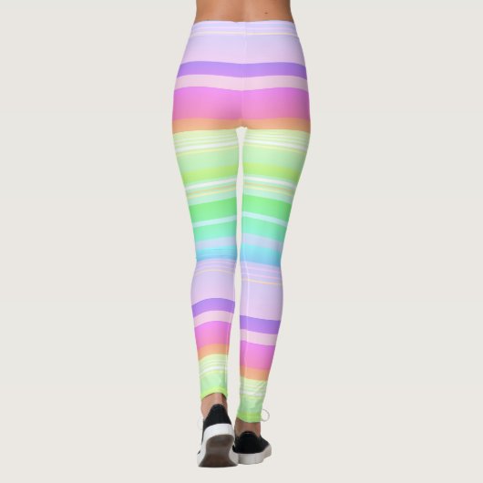 Pastell-Regenbogen-Multicolor gestreift Leggings (Rückseite)