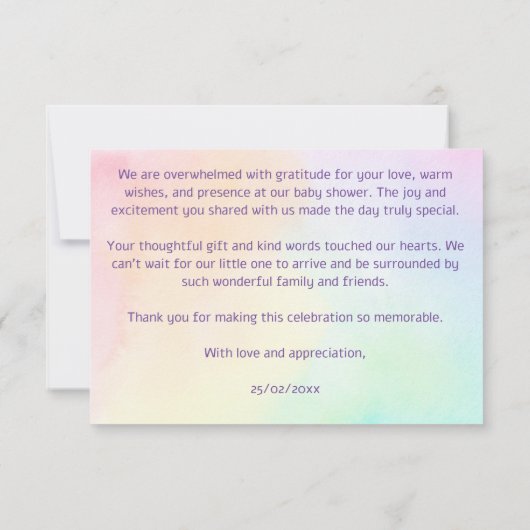Pastell Regenbogen ombre Glitzer Babydusche Dankeskarte (Rückseite)