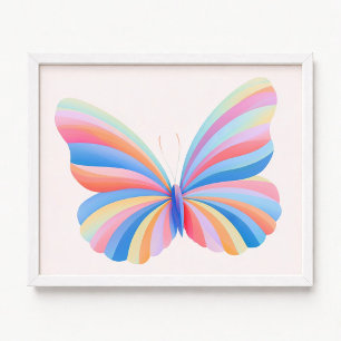 Pastell-Regenbogen-Ombre-Streifen-Schmetterling Poster