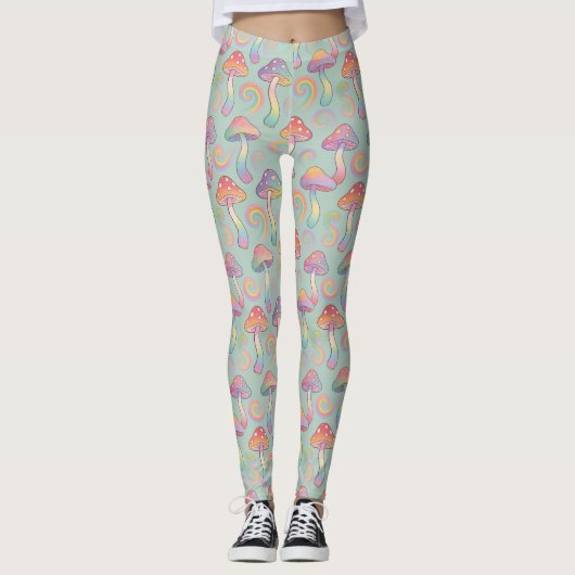 Pastell-Regenbogen-Pilz-Muster Leggings (Vorderseite)