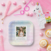 Pastell-Regenbogen-Pink-Geburtstagsfoto Pappteller (Party)