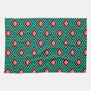 Pastell-Regenbogen-Rauten Geometrisch Schwarz Rosa Geschirrtuch