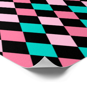Pastell-Regenbogen-Rauten Schwarz Rosa Blau Harlek Poster