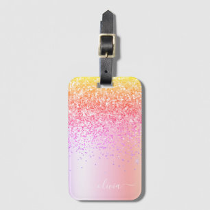 Pastell Regenbogen Rosa Gold Lila Glitter Monogram Gepäckanhänger