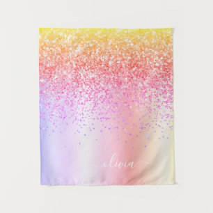 Pastell Regenbogen Rosa Gold Lila Glitter Monogram Wandteppich