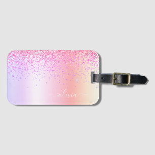 Pastell-Regenbogen-Rosa-Gold-Purple-Glitter-Monogr Gepäckanhänger