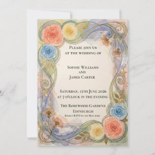 Pastell-Regenbogen-Rosen-Hochzeitseinladung Einladung
