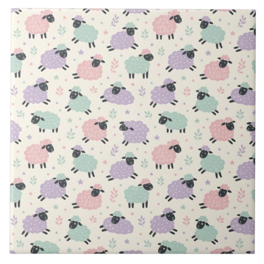 Pastell-Regenbogen-Schaf-Muster Fliese (Vorderseite)
