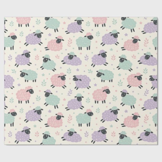 Pastell-Regenbogen-Schaf-Muster Geschenkpapier (Flach)