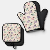 Pastell-Regenbogen-Schaf-Muster Ofenhandschuh & Topflappen-Set (Vorderseite/Rückseite)
