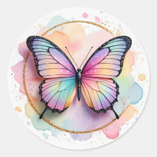Pastell-Regenbogen-Schmetterling-Spritzkreis Runder Aufkleber