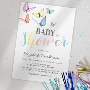Pastell Regenbogen Schmetterlinge Baby Shower Einladung